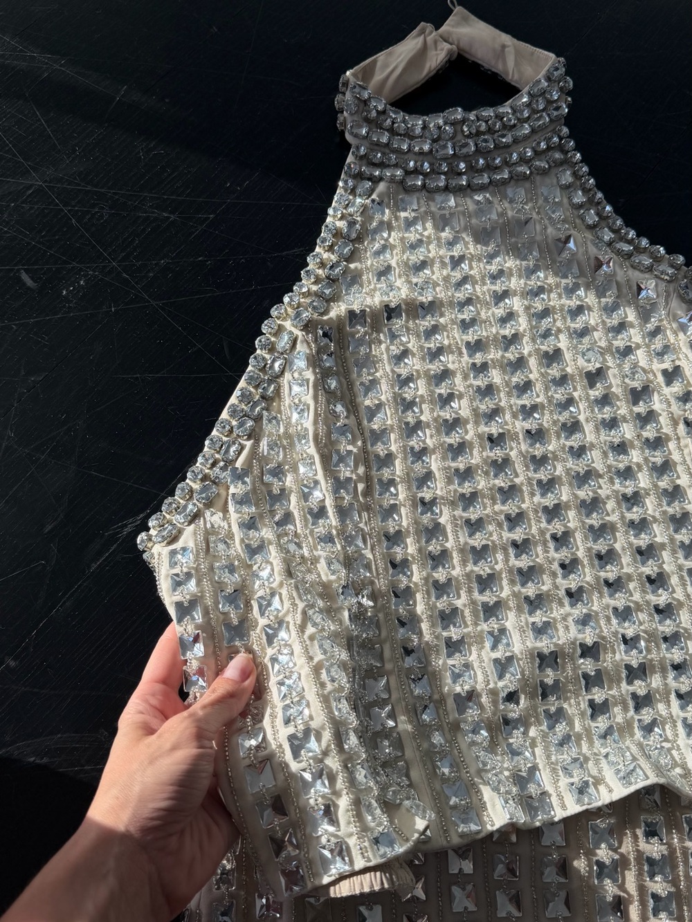 Alice + Olivia Silver Beaded Two-Piece Halter Dress diamond sparkly silver - Picture 7 of 9